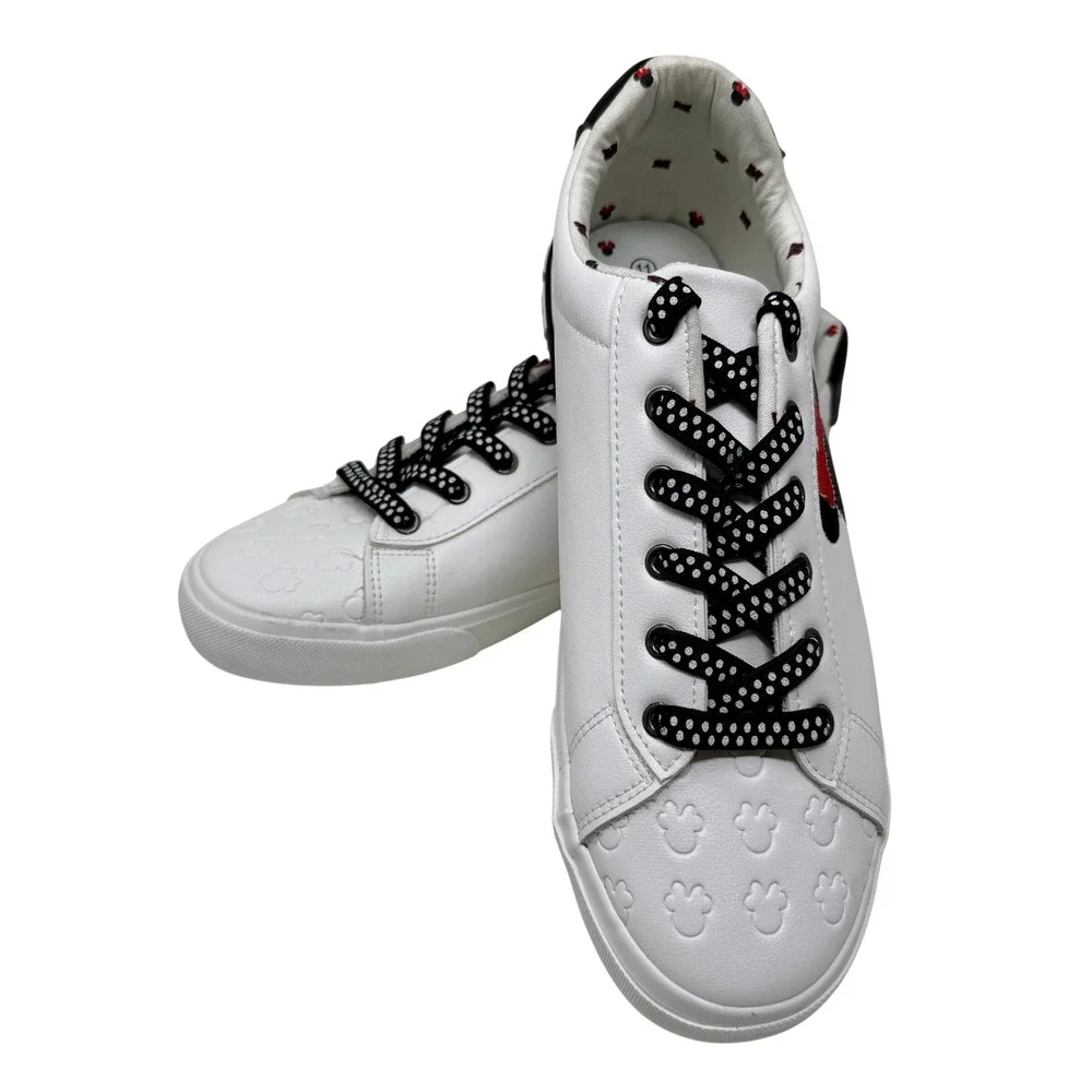 Disney Minnie Mouse White Low Top Sneakers Polka Dot Laces Women's Size 11